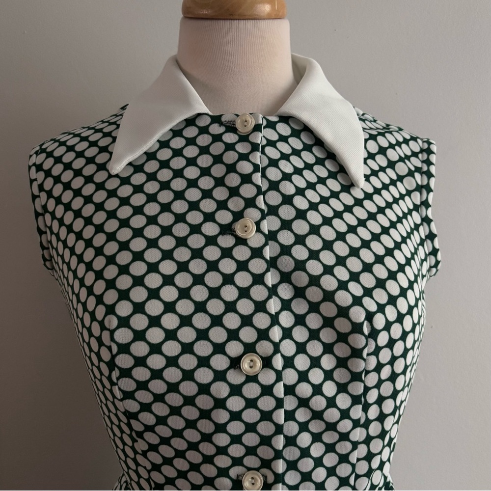Vintage Green and White Polka Dot Mini Dress - Picture 2 of 12